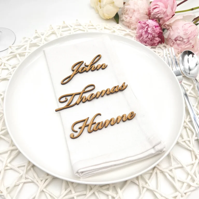 Acrylic and Wooden Wedding Place Card Signs – Personalized Laser-Cut Name Tags for Your Special Day